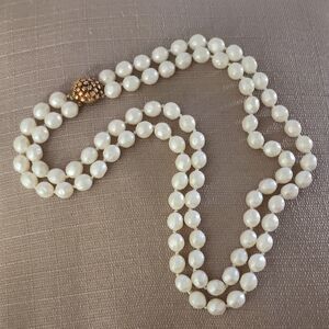 Vintage Double Strand, Knotted, Faux Pearl Necklace
